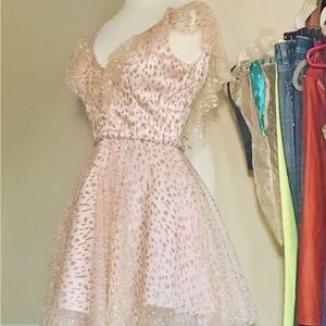 $189 Mori Lee Pink and Gold Glitter flowy Dress small 4